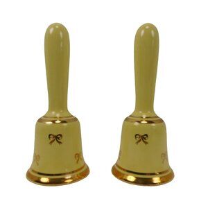 Vintage Collection Yellow/Gold Bows And Trim Bells Salt And Pepper Shakers 5.5"